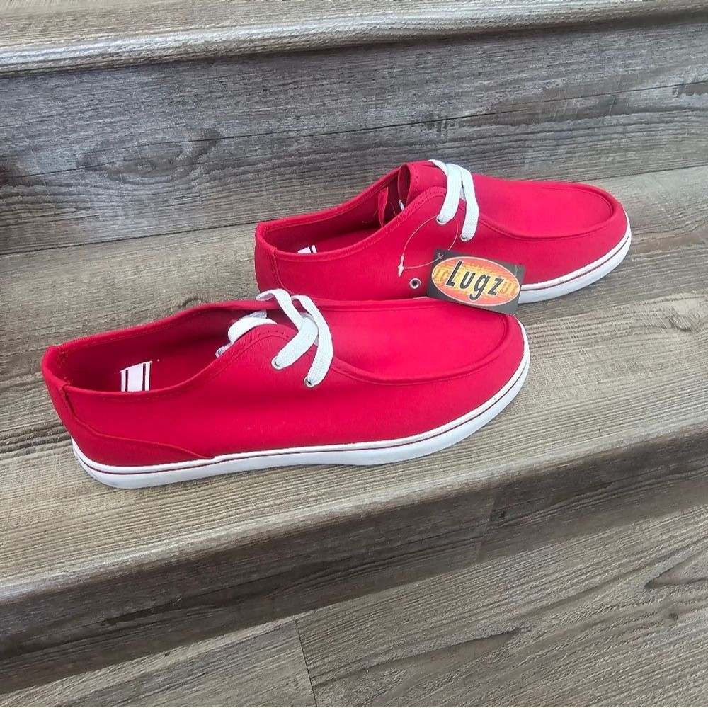 Lugz red canvas lace up tennis shoes loafer  men's size 12 new in box
